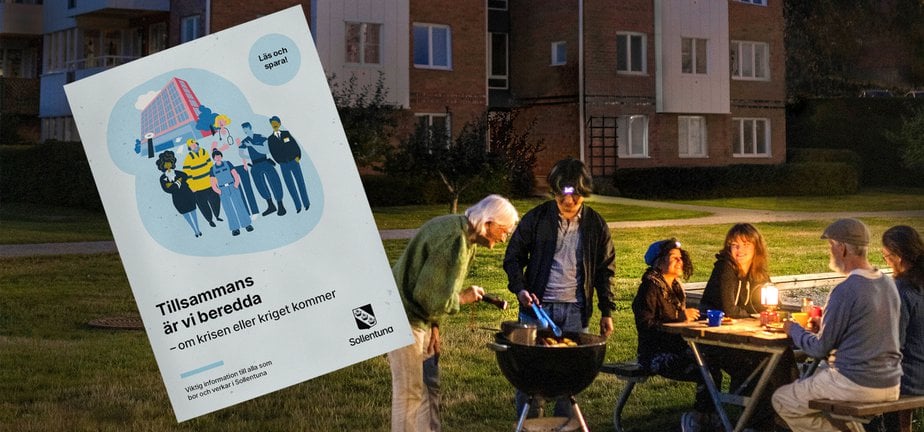Grannar grillar tillsammans. Bild av broschyren i bilden.