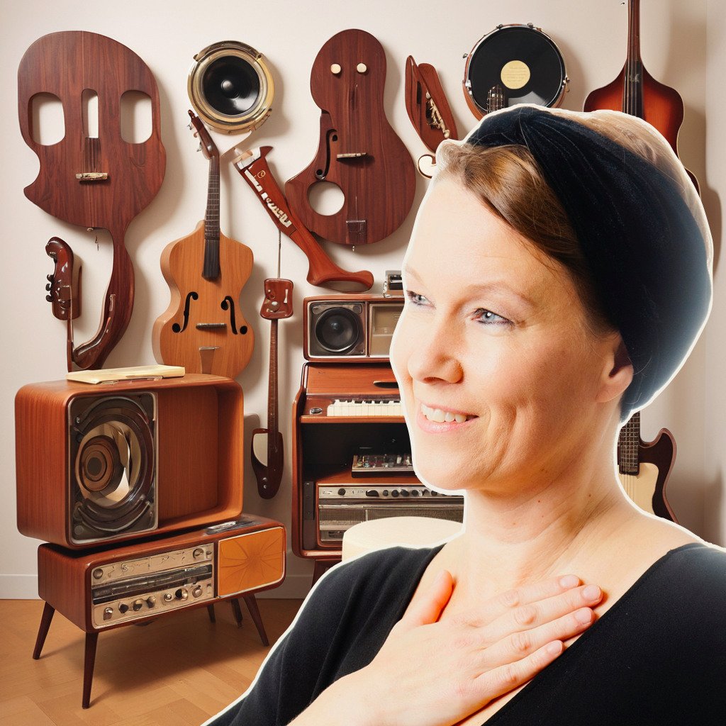 Sångerskan Lisa Bengter  framför olika instrument.