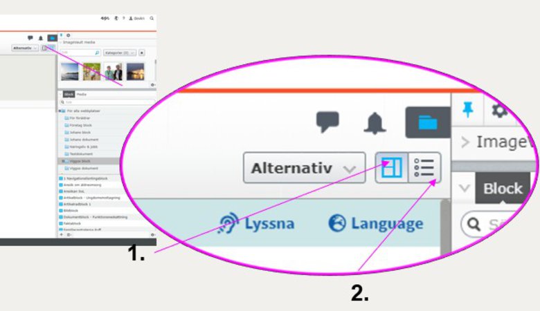 Skärmklipp som visar hur man växlar mellan redigeringslägen i Episerver.