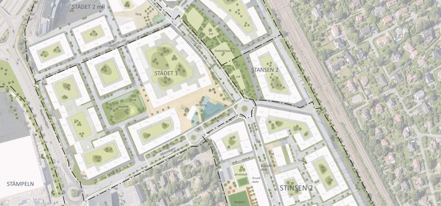 Kartskiss över planerna för Södra Häggvik