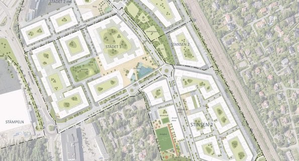 Kartskiss över planerna för Södra Häggvik