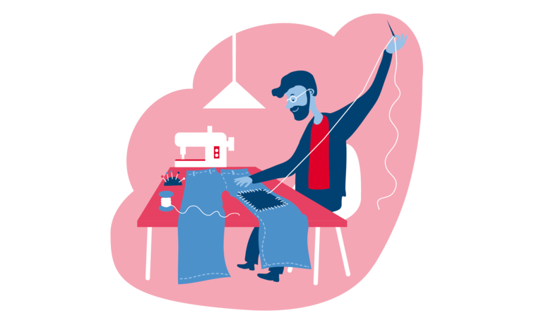 Person som lagar byxor